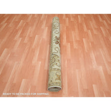 Load image into Gallery viewer, 5&#39;5&quot;x8&#39;4&quot; Parchment White, Hand Knotted, Agra with Ziegler Design, All Over Leaf Pattern, Pure Wool, Zero Pile, Oriental Rug FWR458190