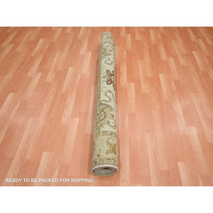 5'5"x8'4" Parchment White, Hand Knotted, Agra with Ziegler Design, All Over Leaf Pattern, Pure Wool, Zero Pile, Oriental Rug FWR458190