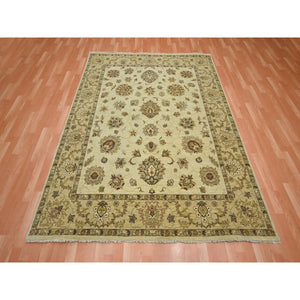 6'5"x8'2" Boulder White, Agra With Ziegler Design, All Over Leaf Pattern, Zero Pile, Hand Knotted, Pure Wool, Oriental Rug FWR458196