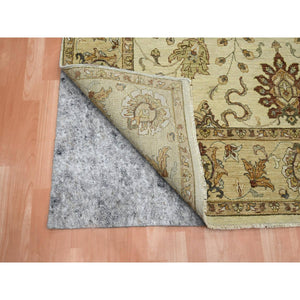 6'5"x8'1" Bone White, Hand Knotted, All Over Leaf Pattern, Agra with Ziegler Design, Zero Pile, Pure Wool, Oriental Rug FWR458202