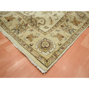 6'5"x8'1" Bone White, Hand Knotted, All Over Leaf Pattern, Agra with Ziegler Design, Zero Pile, Pure Wool, Oriental Rug FWR458202