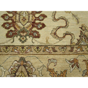 6'5"x8'1" Bone White, Hand Knotted, All Over Leaf Pattern, Agra with Ziegler Design, Zero Pile, Pure Wool, Oriental Rug FWR458202