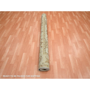 6'5"x8'1" Bone White, Hand Knotted, All Over Leaf Pattern, Agra With Ziegler Design, Zero Pile, Pure Wool, Oriental Rug FWR458202