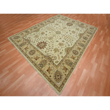 Load image into Gallery viewer, 7&#39;3&quot;x9&#39;3&quot; Linen White, Hand Knotted, Agra with Ziegler Design, All Over Leaf Pattern, 100% Wool, Zero Pile, Oriental Rug FWR458208