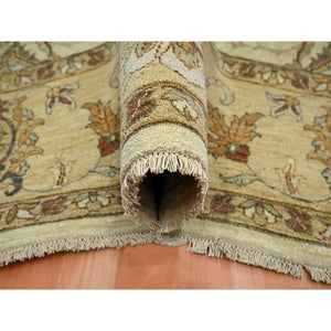 7'3"x9'3" Linen White, Hand Knotted, Agra with Ziegler Design, All Over Leaf Pattern, 100% Wool, Zero Pile, Oriental Rug FWR458208