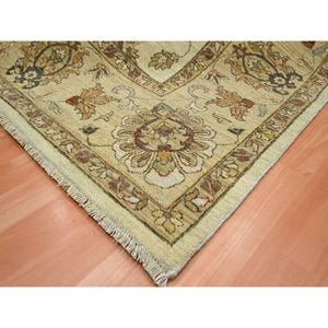 7'3"x9'3" Linen White, Hand Knotted, Agra with Ziegler Design, All Over Leaf Pattern, 100% Wool, Zero Pile, Oriental Rug FWR458208