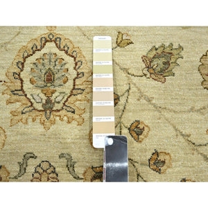 7'3"x9'3" Linen White, Hand Knotted, Agra with Ziegler Design, All Over Leaf Pattern, 100% Wool, Zero Pile, Oriental Rug FWR458208