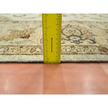 Load image into Gallery viewer, 7&#39;3&quot;x9&#39;3&quot; Linen White, Hand Knotted, Agra With Ziegler Design, All Over Leaf Pattern, 100% Wool, Zero Pile, Oriental Rug FWR458208