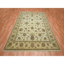 Load image into Gallery viewer, 7&#39;2&quot;x9&#39;4&quot; Parchment White, Agra with Ziegler Design, All Over Leaf Pattern, Zero Pile, Hand Knotted, Pure Wool, Oriental Rug FWR458214