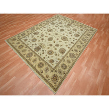 Load image into Gallery viewer, 7&#39;2&quot;x9&#39;4&quot; Parchment White, Agra with Ziegler Design, All Over Leaf Pattern, Zero Pile, Hand Knotted, Pure Wool, Oriental Rug FWR458214