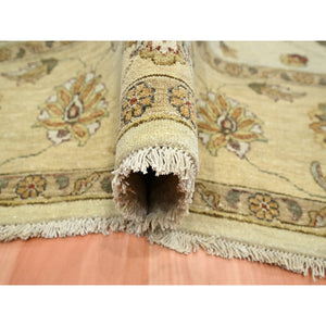 7'2"x9'4" Parchment White, Agra with Ziegler Design, All Over Leaf Pattern, Zero Pile, Hand Knotted, Pure Wool, Oriental Rug FWR458214