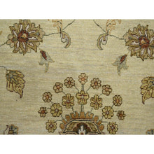Load image into Gallery viewer, 7&#39;2&quot;x9&#39;4&quot; Parchment White, Agra with Ziegler Design, All Over Leaf Pattern, Zero Pile, Hand Knotted, Pure Wool, Oriental Rug FWR458214