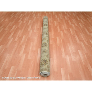 7'2"x9'4" Parchment White, Agra with Ziegler Design, All Over Leaf Pattern, Zero Pile, Hand Knotted, Pure Wool, Oriental Rug FWR458214