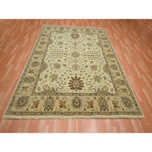 Load image into Gallery viewer, 7&#39;3&quot;x9&#39;1&quot; Boulder White, Hand Knotted, Agra With Ziegler Design, All Over Leaf Pattern, Zero Pile, Pure Wool, Oriental Rug FWR458220