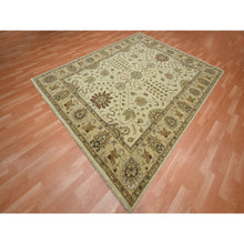 Load image into Gallery viewer, 7&#39;3&quot;x9&#39;1&quot; Boulder White, Hand Knotted, Agra with Ziegler Design, All Over Leaf Pattern, Zero Pile, Pure Wool, Oriental Rug FWR458220