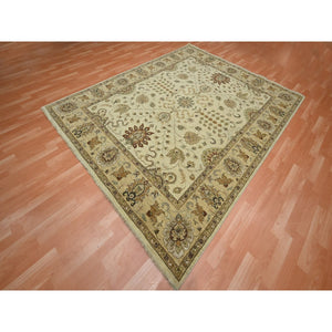 7'3"x9'1" Boulder White, Hand Knotted, Agra with Ziegler Design, All Over Leaf Pattern, Zero Pile, Pure Wool, Oriental Rug FWR458220