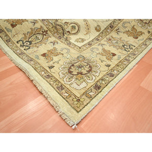 7'3"x9'1" Boulder White, Hand Knotted, Agra with Ziegler Design, All Over Leaf Pattern, Zero Pile, Pure Wool, Oriental Rug FWR458220