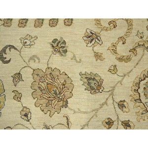 7'3"x9'1" Boulder White, Hand Knotted, Agra with Ziegler Design, All Over Leaf Pattern, Zero Pile, Pure Wool, Oriental Rug FWR458220