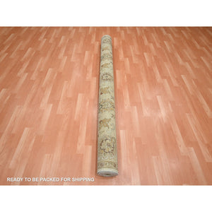 7'3"x9'1" Boulder White, Hand Knotted, Agra with Ziegler Design, All Over Leaf Pattern, Zero Pile, Pure Wool, Oriental Rug FWR458220