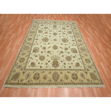 Load image into Gallery viewer, 7&#39;3&quot;x9&#39;3&quot; Linen White, Hand Knotted, Agra with Ziegler Design, All Over Leaf Pattern, Zero Pile, Pure Wool, Oriental Rug FWR458226