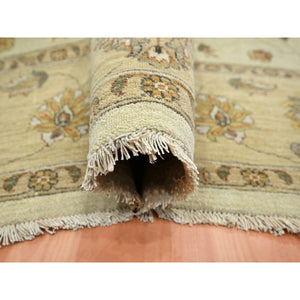 7'3"x9'3" Linen White, Hand Knotted, Agra with Ziegler Design, All Over Leaf Pattern, Zero Pile, Pure Wool, Oriental Rug FWR458226