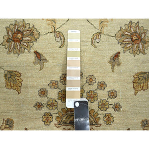 7'3"x9'3" Linen White, Hand Knotted, Agra with Ziegler Design, All Over Leaf Pattern, Zero Pile, Pure Wool, Oriental Rug FWR458226