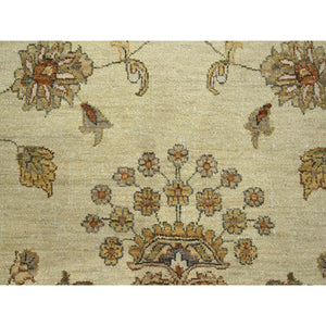 7'3"x9'3" Linen White, Hand Knotted, Agra with Ziegler Design, All Over Leaf Pattern, Zero Pile, Pure Wool, Oriental Rug FWR458226