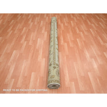 Load image into Gallery viewer, 7&#39;3&quot;x9&#39;3&quot; Linen White, Hand Knotted, Agra with Ziegler Design, All Over Leaf Pattern, Zero Pile, Pure Wool, Oriental Rug FWR458226