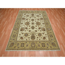 Load image into Gallery viewer, 6&#39;6&quot;x8&#39; Bone White, Agra with Ziegler Design, All Over Leaf Pattern, Zero Pile, Hand Knotted, Pure Wool, Oriental Rug FWR458232