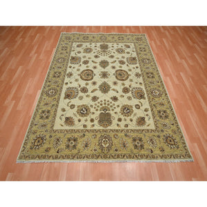 6'6"x8' Bone White, Agra with Ziegler Design, All Over Leaf Pattern, Zero Pile, Hand Knotted, Pure Wool, Oriental Rug FWR458232