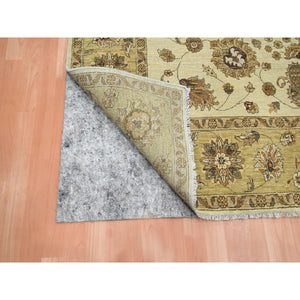 6'6"x8' Bone White, Agra with Ziegler Design, All Over Leaf Pattern, Zero Pile, Hand Knotted, Pure Wool, Oriental Rug FWR458232