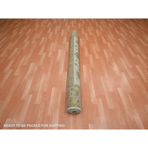 6'6"x8' Bone White, Agra with Ziegler Design, All Over Leaf Pattern, Zero Pile, Hand Knotted, Pure Wool, Oriental Rug FWR458232