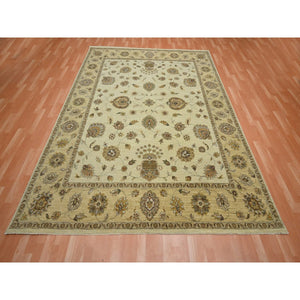 8'x10' Linen White, Hand Knotted, Agra with Ziegler Design, All Over Leaf Pattern, Pure Wool, Zero Pile, Oriental Rug FWR458238