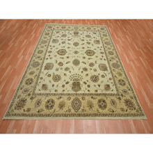 Load image into Gallery viewer, 8&#39;x10&#39; Linen White, Hand Knotted, Agra With Ziegler Design, All Over Leaf Pattern, Pure Wool, Zero Pile, Oriental Rug FWR458238