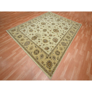 8'x10' Linen White, Hand Knotted, Agra with Ziegler Design, All Over Leaf Pattern, Pure Wool, Zero Pile, Oriental Rug FWR458238