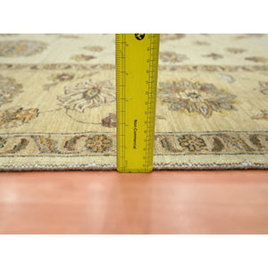 8'x10' Linen White, Hand Knotted, Agra with Ziegler Design, All Over Leaf Pattern, Pure Wool, Zero Pile, Oriental Rug FWR458238