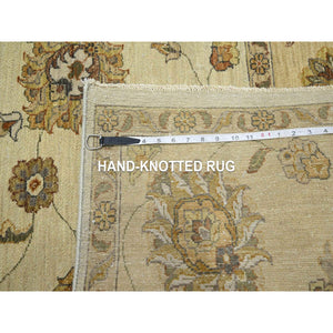8'x10' Linen White, Hand Knotted, Agra with Ziegler Design, All Over Leaf Pattern, Pure Wool, Zero Pile, Oriental Rug FWR458238