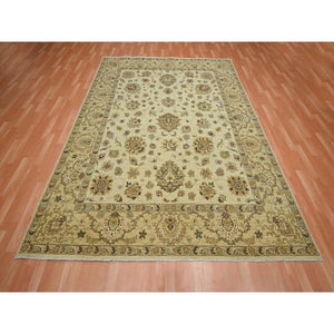 7'9"x9'9" Boulder White, Agra with Ziegler Design, All Over Leaf Pattern, Hand Knotted, Pure Wool, Zero Pile, Oriental Rug FWR458244