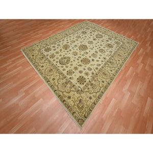 7'9"x9'9" Boulder White, Agra with Ziegler Design, All Over Leaf Pattern, Hand Knotted, Pure Wool, Zero Pile, Oriental Rug FWR458244
