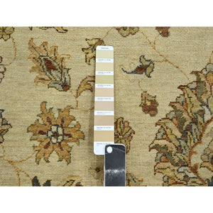 7'9"x9'9" Boulder White, Agra with Ziegler Design, All Over Leaf Pattern, Hand Knotted, Pure Wool, Zero Pile, Oriental Rug FWR458244