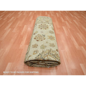 7'9"x9'9" Boulder White, Agra with Ziegler Design, All Over Leaf Pattern, Hand Knotted, Pure Wool, Zero Pile, Oriental Rug FWR458244