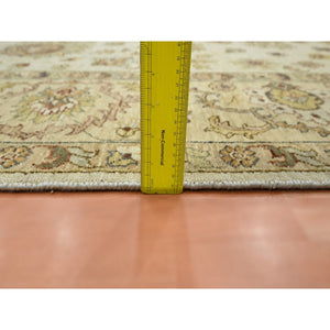 7'9"x9'9" Boulder White, Agra with Ziegler Design, All Over Leaf Pattern, Hand Knotted, Pure Wool, Zero Pile, Oriental Rug FWR458244