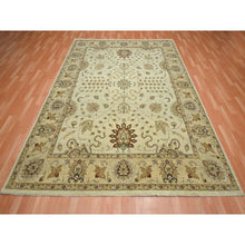 Load image into Gallery viewer, 8&#39;x10&#39; Parchment White, Hand Knotted, Agra With Ziegler Design, All Over Leaf Pattern, Zero Pile, Pure Wool, Oriental Rug FWR458250