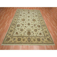Load image into Gallery viewer, 7&#39;2&quot;x9&#39;4&quot; Bone White, Hand Knotted, Agra with Ziegler Design, All Over Leaf Pattern, Pure Wool, Zero Pile, Oriental Rug FWR458256
