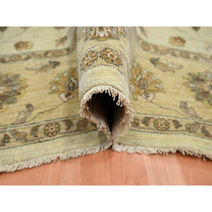 7'2"x9'4" Bone White, Hand Knotted, Agra with Ziegler Design, All Over Leaf Pattern, Pure Wool, Zero Pile, Oriental Rug FWR458256