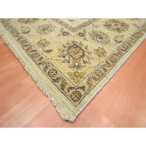 7'2"x9'4" Bone White, Hand Knotted, Agra with Ziegler Design, All Over Leaf Pattern, Pure Wool, Zero Pile, Oriental Rug FWR458256