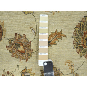 7'2"x9'4" Bone White, Hand Knotted, Agra with Ziegler Design, All Over Leaf Pattern, Pure Wool, Zero Pile, Oriental Rug FWR458256