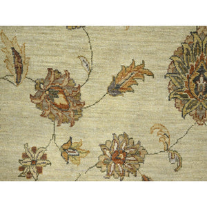 7'2"x9'4" Bone White, Hand Knotted, Agra with Ziegler Design, All Over Leaf Pattern, Pure Wool, Zero Pile, Oriental Rug FWR458256