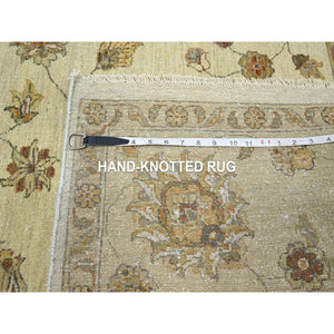 7'2"x9'4" Parchment White, Agra with Ziegler Design, All Over Leaf Pattern, Zero Pile, Hand Knotted, Pure Wool, Oriental Rug FWR458214