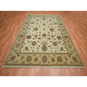 8'x10' Boulder White, Agra with Ziegler Design, All Over Leaf Pattern, Zero Pile, Hand Knotted, 100% Wool, Oriental Rug FWR458262